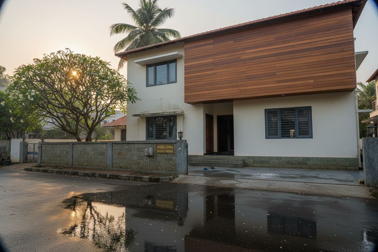 GS Builders villa at golden hour on East Coast Road, Chennai